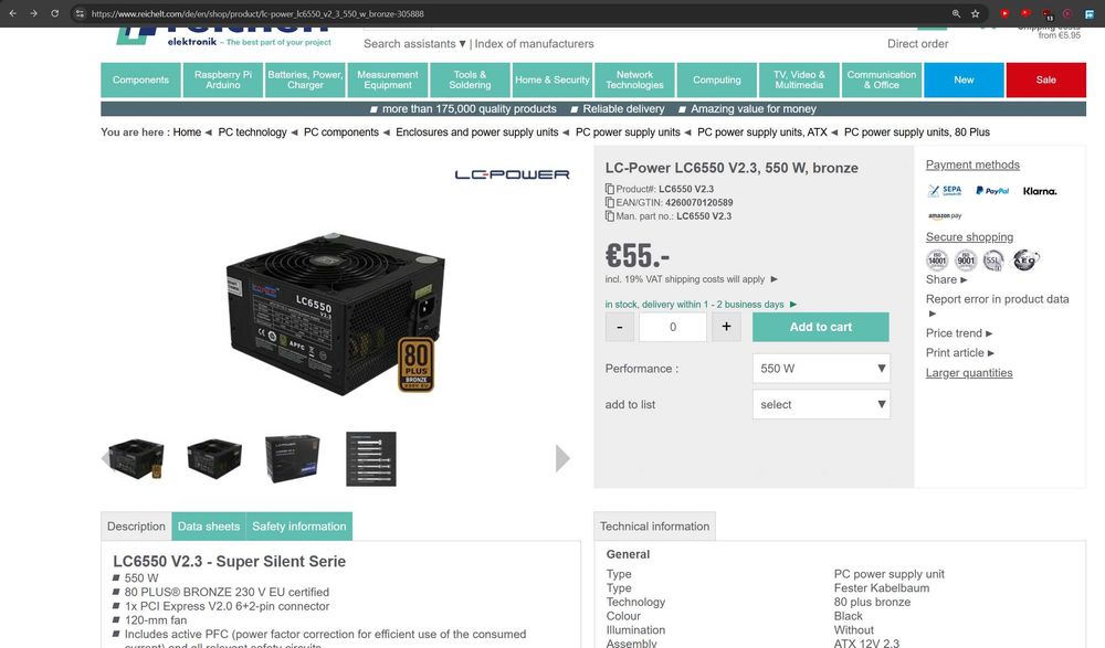 LC POWER LC6550 V2.2 550W Компютърно захранване ATX PC PSU