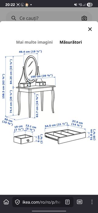 Hemnes masuta toaleta cu oglinda Ikea