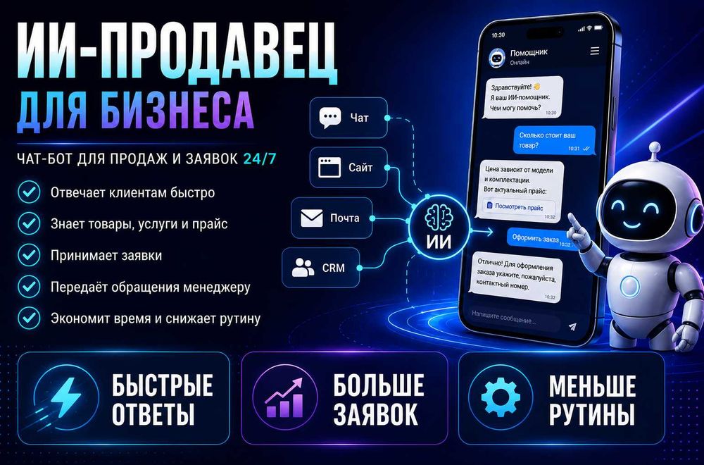 Чат-бот с ИИ (искусственный интеллект) для бизнеса 24/7