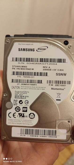 Vand hard  HHD 2000GB adica 2T de leptop perfect functional