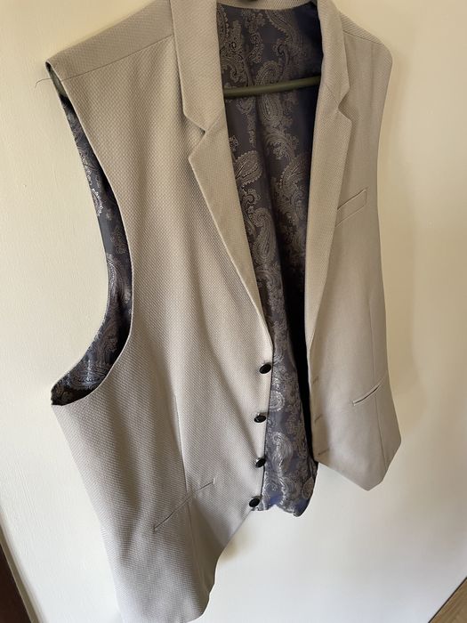 Costum bărbați din 2 piese pantaloni și vestă crem