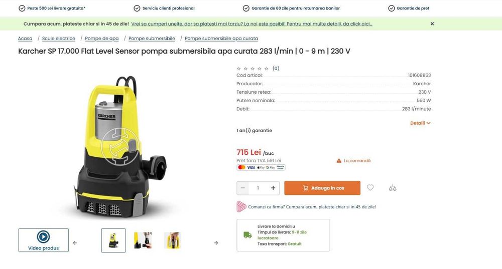 Pompa submersibila Kärcher SP 17.000 Flat Level Sensor