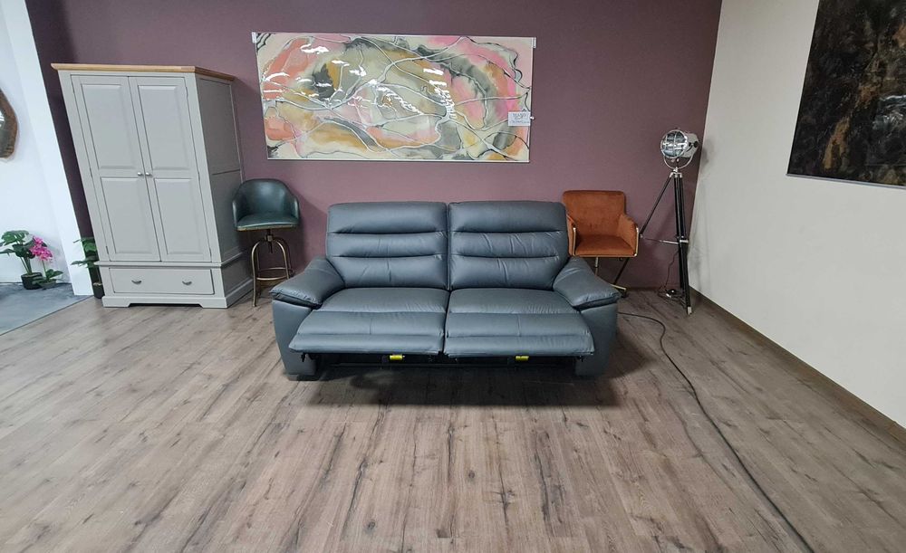 Сив кожен диван тройка "Carter" с електрически релаксиращ механизъм