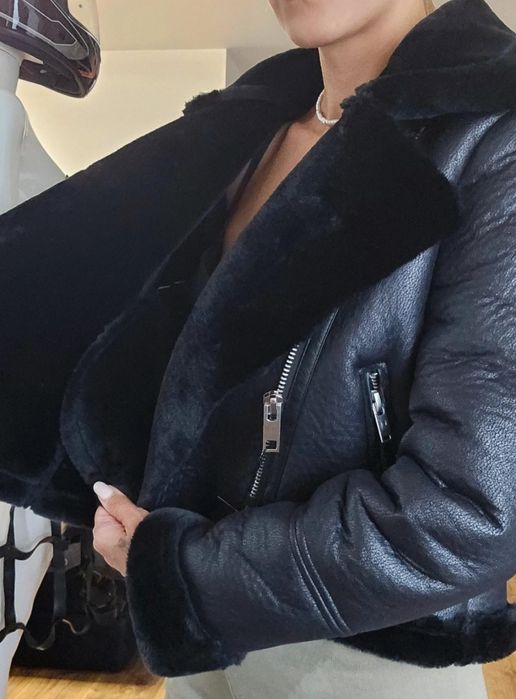 Geaca, Cojoc, Iarna,  Bomber, Piele eco, Blana, Negru, Imblanit, Dama,