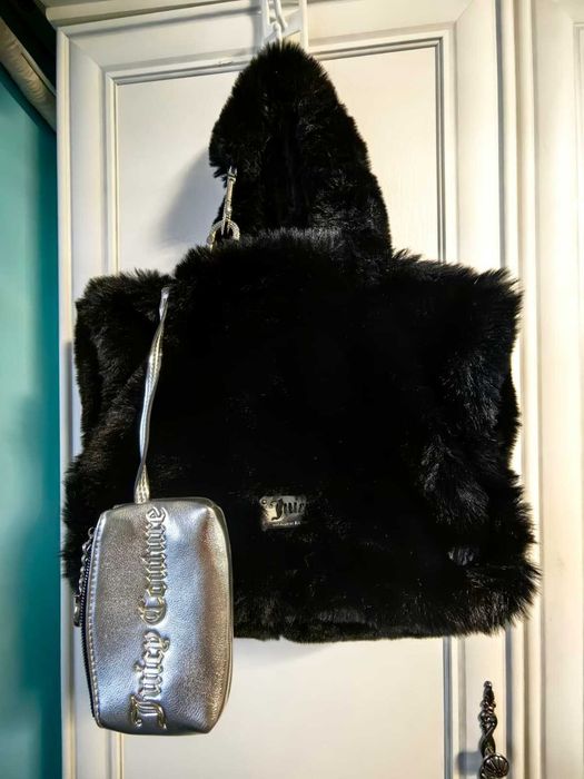 Geanta dama blana neagra accesorii argintii cristale Juicy Couture
