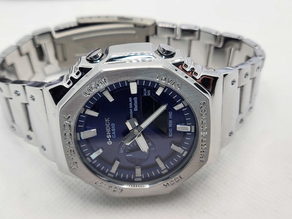Ceas Sport Casio g shock Full metal GM B2100 Silver Blue Nou,Garantie 2 ani