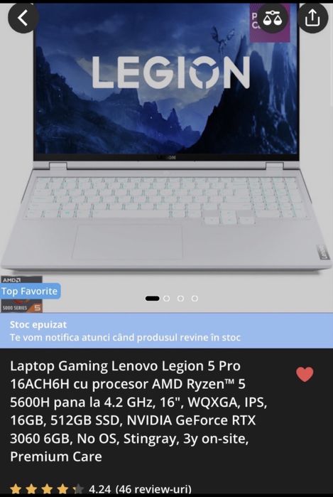 [Pachet complet] Lenovo Legion 5 Pro RTX3060 6GB, Ryzen 5 5600H BV