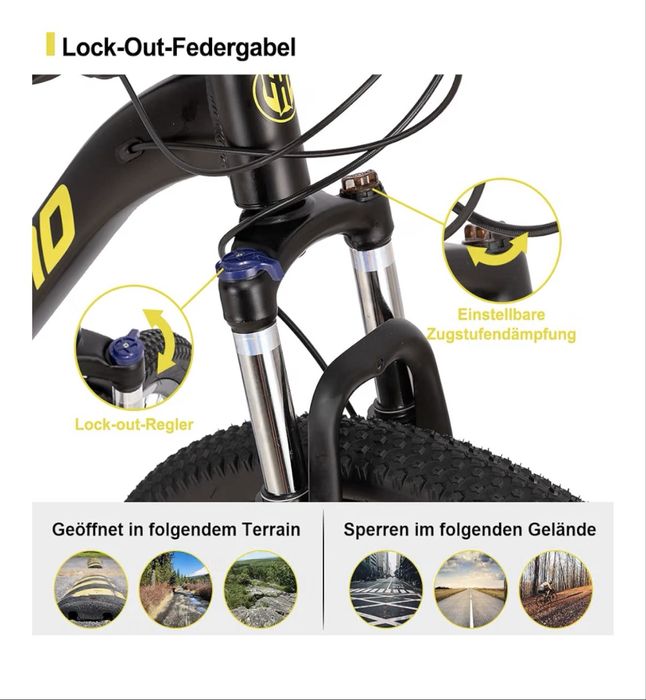 Bicicletă mountain bike Hiland de 27,5 inchi, cu cadru din aluminiu de 457 mm, transmisie cu 27 de viteze, frâne hidraulice pe disc, Noua