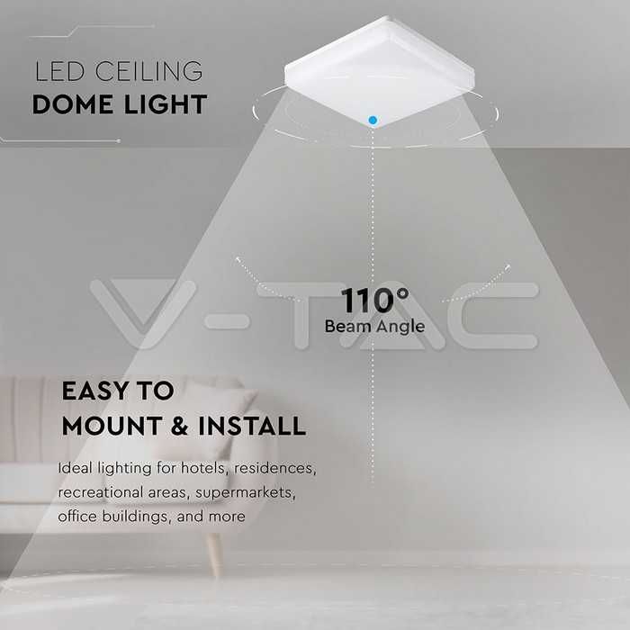 25W LED Плафон SAMSUNG Квадрат 3000K IP44 100lm/W
