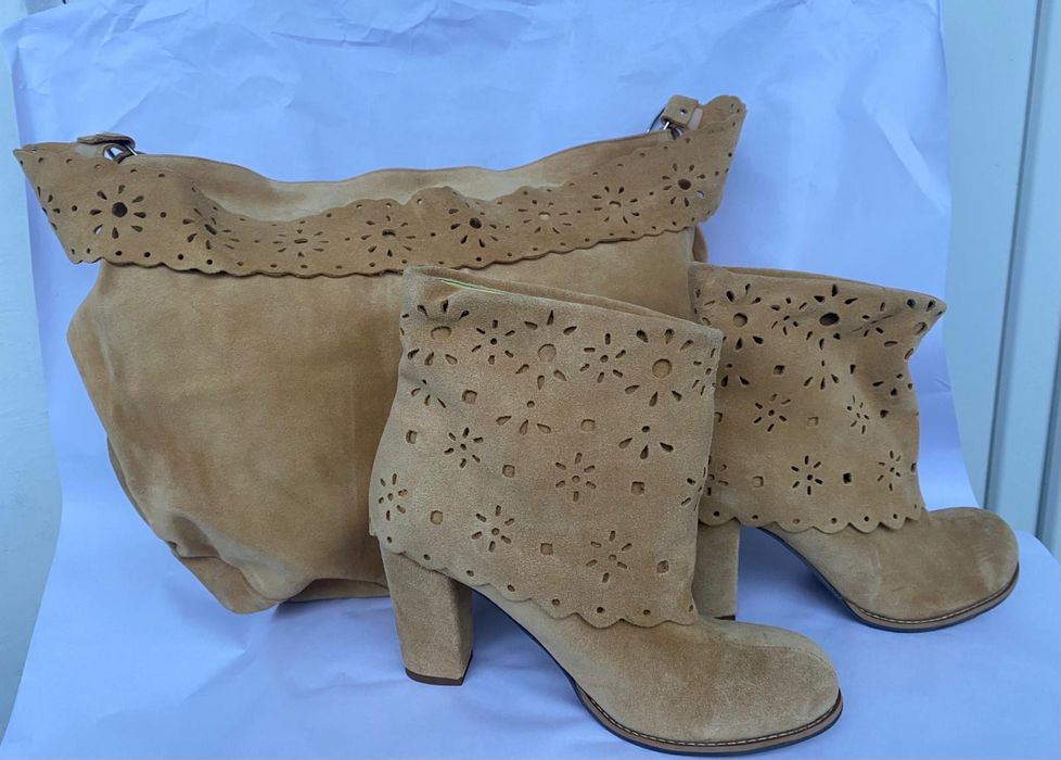 Set geanta si botine din piele intoarsa naturala