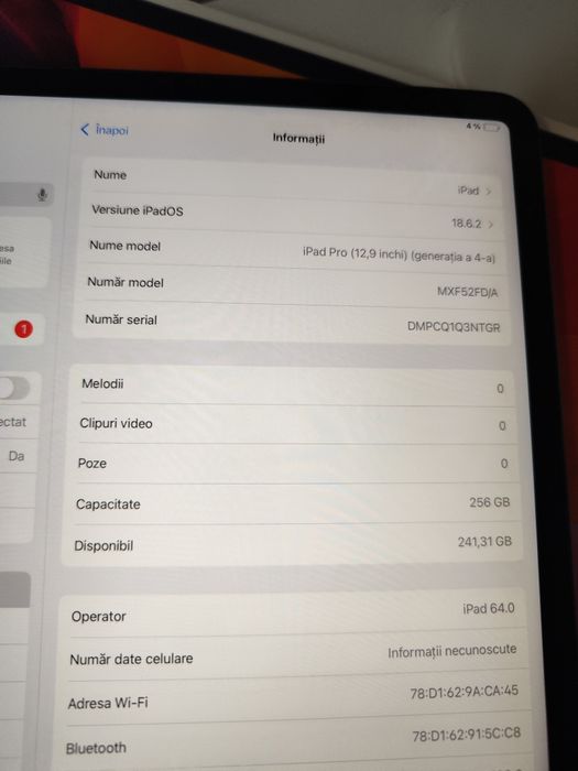 Vand iPad pro 12.9 gen4, 256 gb , cellular