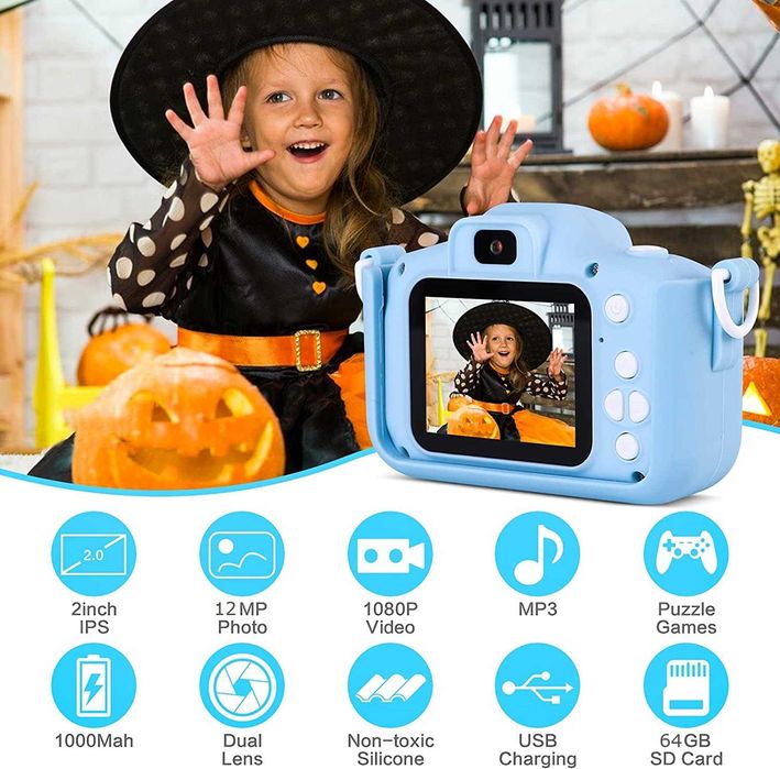 Дигитален детски фотоапарат STELS W302, 64GB SD карта, Игри, Розов/Син