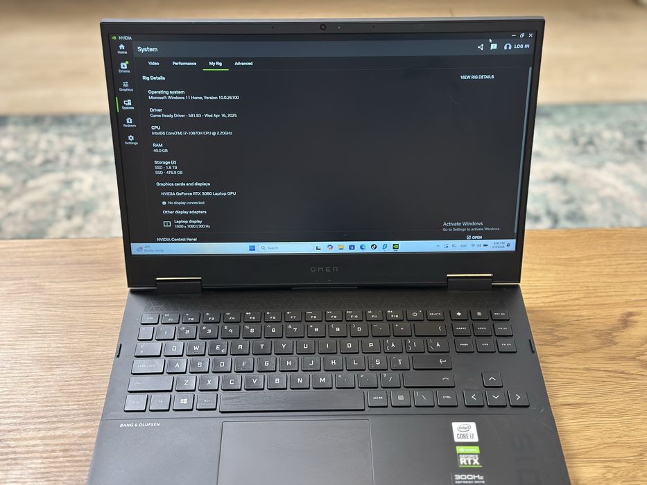 HP Omen i7, RAM 40GB, RTX 3060, 2,5TB SSD