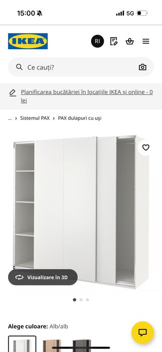 Dulap IKEA PAX, usi glisante, stare foarte buna, 150x66x236 cm