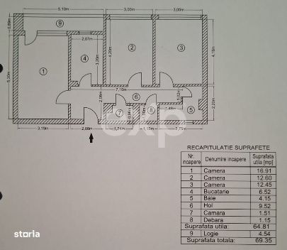 Apartament decomandat cu 3 camere, renovat recent, centrala proprie