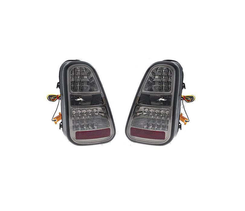 Stop spate, lampa Mini One/Cooper/Cabrio (R50/R52/R53), 06.2001-06.2004, model tuning, montare spate, stanga+dreapta, cu indicator led; LED+W16W; fumuriu, transparent; cu soclu bec; tuning; Taiwan