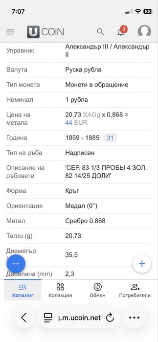 1 рубла 1877 СПБ HI