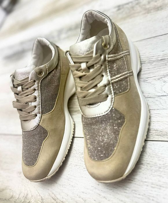 Sneakers ORIGINALI Hogan damă 37 bej auriu platformă comozi