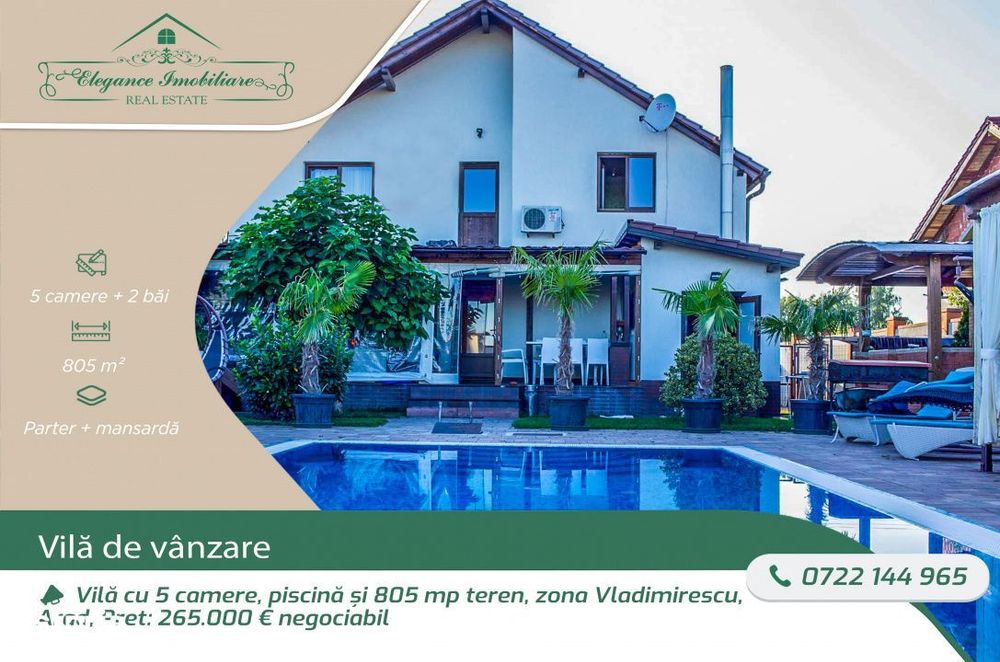 Vila cu 5 camere, piscina si 805 mp teren, zona Vladimirescu, Arad