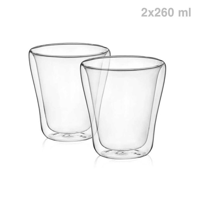 Красиви Италиански двустенни чаши за чай и кафе 2х260мл