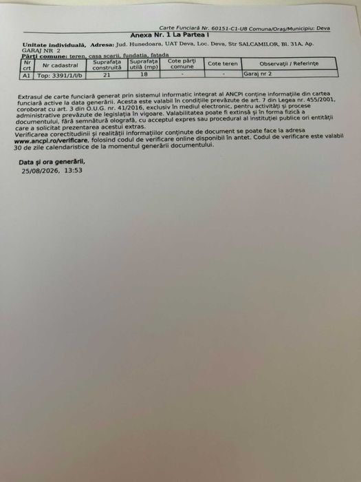 Vând garaj intabulat în Deva, str. Salcâmilor, zona blocului 31A