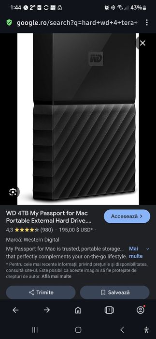 WD 4TB My Passport for Mac Portable External Hard Drive, USB-C/USB-A -