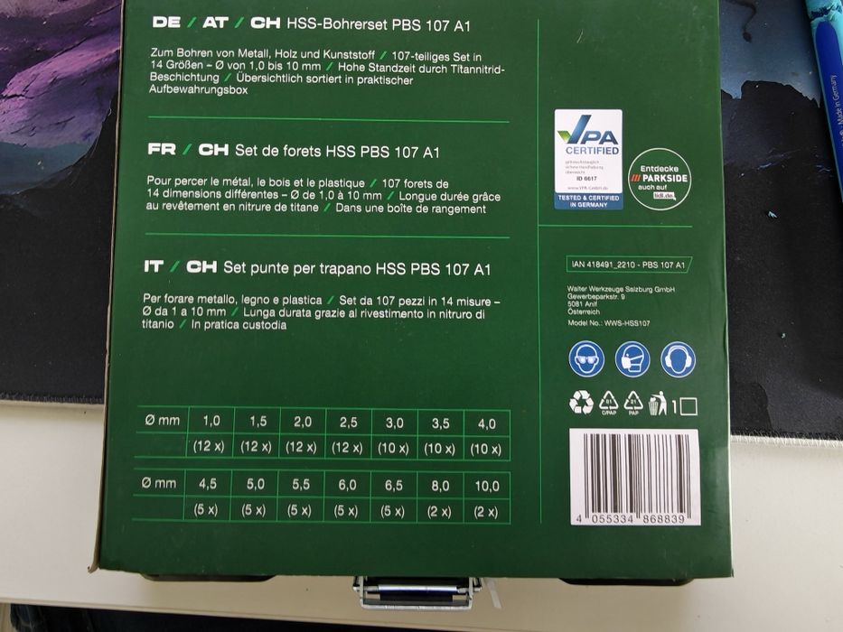 Set 107 burghie metal PARKSIDE PBS 107 A1 cu înveliș titan