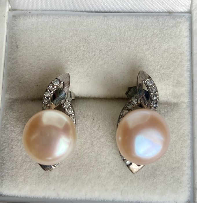 Cercei din argint cu perle si zirconii