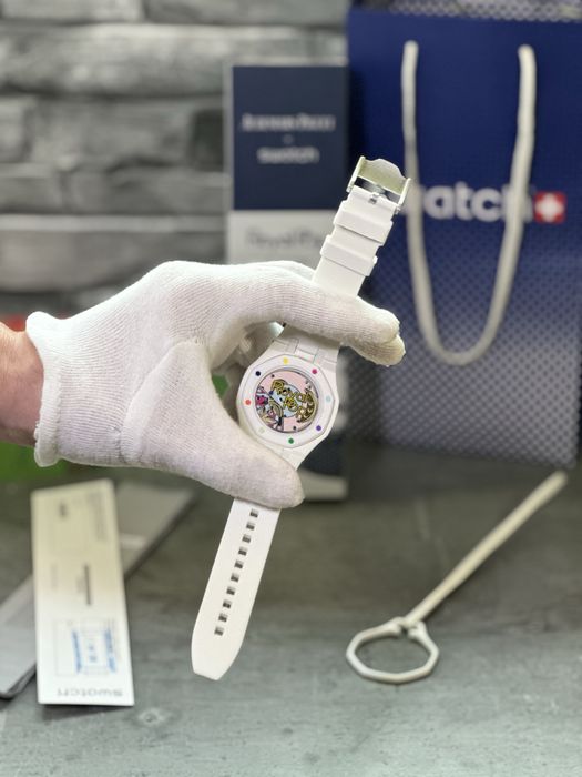 Ceas AP X Swatch Huit Blanc PREMIUM Full Box + Brățară
