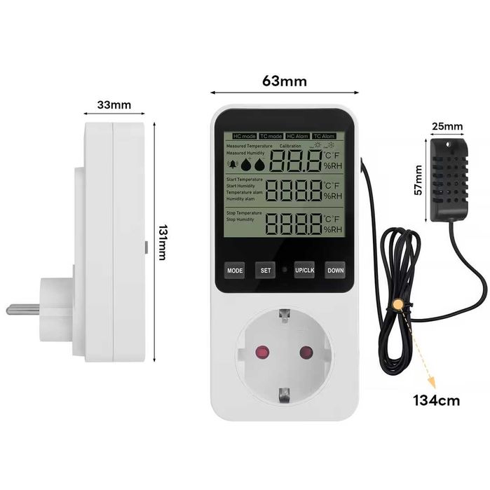 Controler digital umiditate higrostat priza cu senzor alarmă – 230V