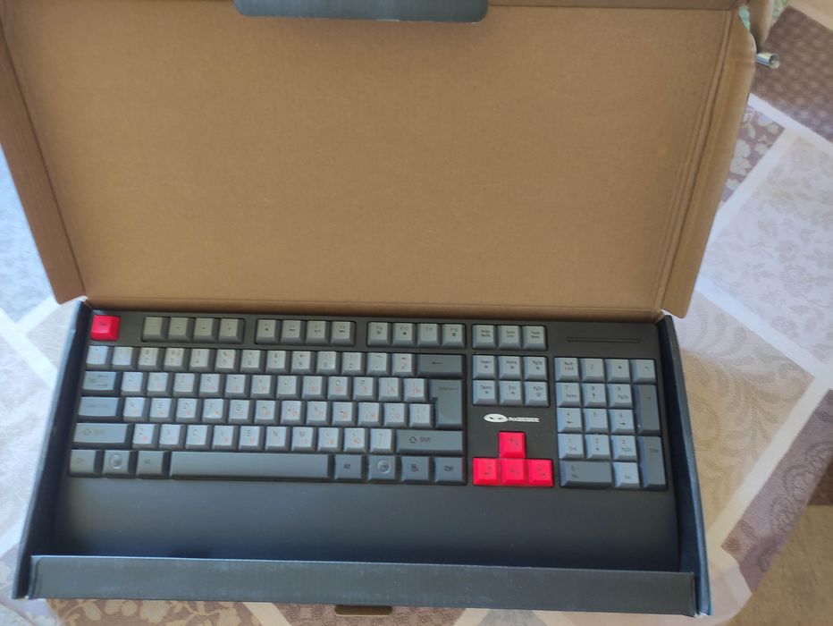 MageGee Wireless Rechargeable Gaming Keyboard with Ergonomic Wrist, RGB LED Backlit, Full Size 104-key Rest for Windows, Mac, PC, Laptop-Grey/Red