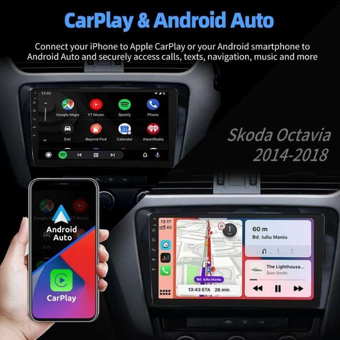 10” 6/128GB Skoda Octavia 2014-2018 с Android 15, 8-ядрен процесор, 4G/LTE, CarPlay и AndroidAuto