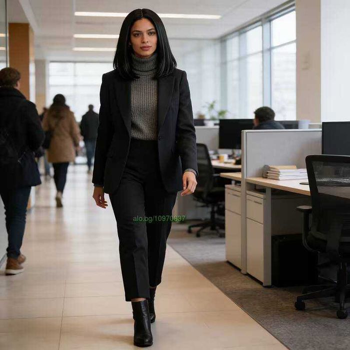 Елегантна права черна каре перука 35 см с път