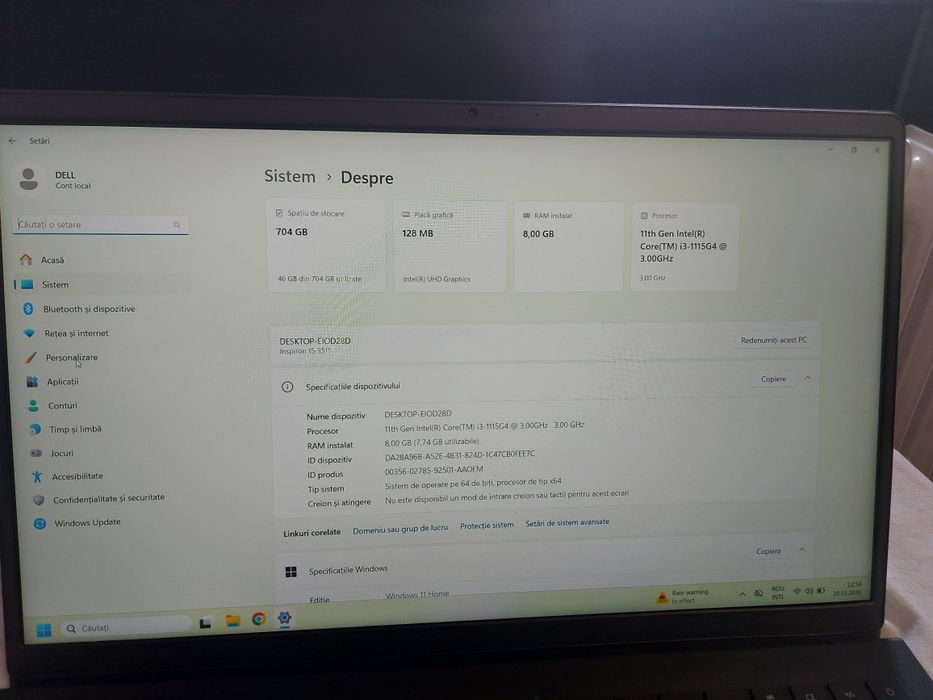 Laptop Dell Inspiron 15 3511 procesor i3 1115G4 gen 11