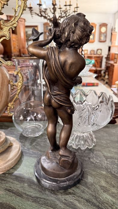 Statueta Sculptura Bronz Masiv Baza Marmura