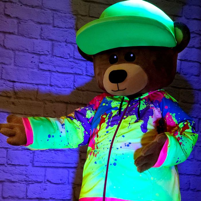 Costum mascota Urs luminos profesional glow in dark realizat manual