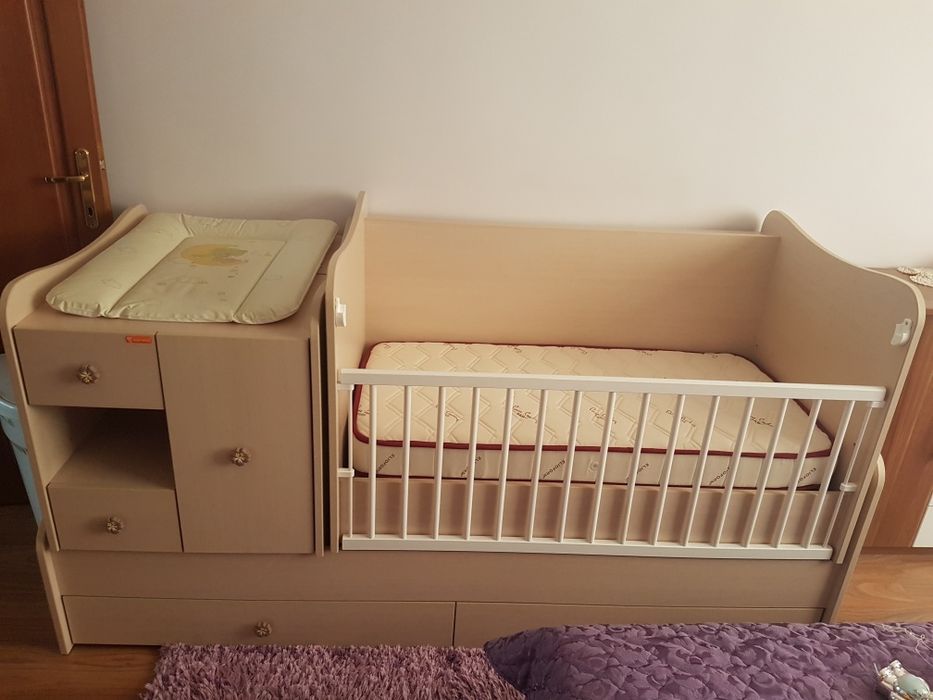 Детско дървено трансформиращо се легло НОВО с матрак Magniflex