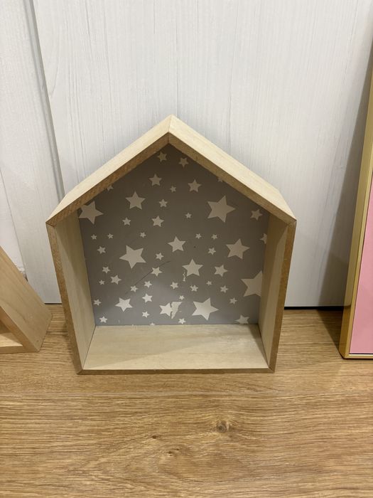 Set 2 etajere lemn si un tablou - camera copii, fetite, stil scandinav