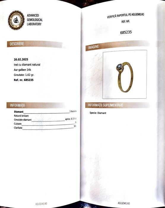 Inel din aur de 14K cu diamant natural certificat