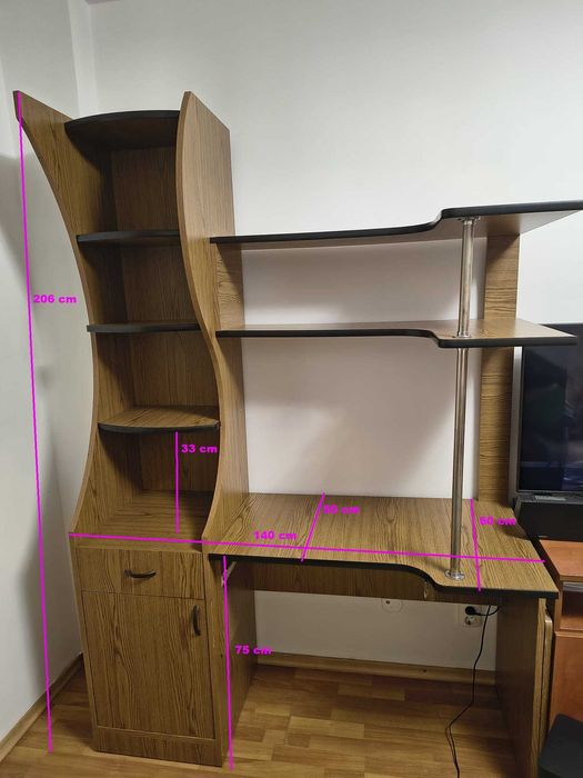 Birou cu bibliotecă încorporată 2 in 1