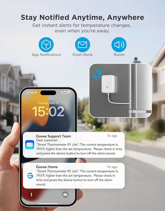 GoveeLife WiFi термометър за хладилник с аларма, безжичен цифров температурен уред за фризер