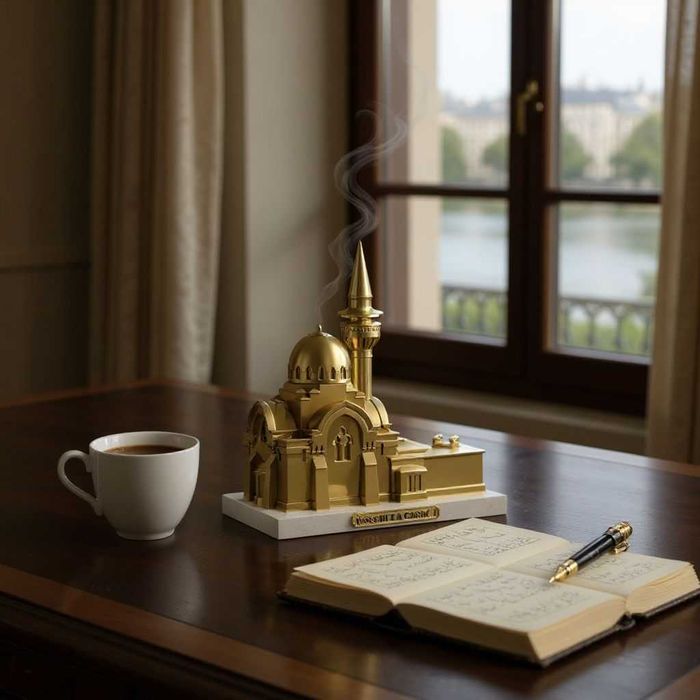 Moscheea Carol I pe suport din marmură