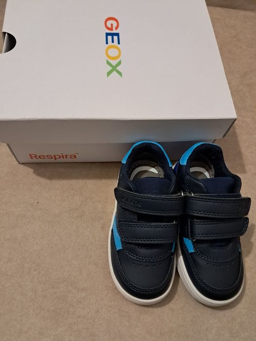 Geox Pantofi sport noi nr 21  din piele ecologica cu velcro, Turcoaz/Bleumarin
