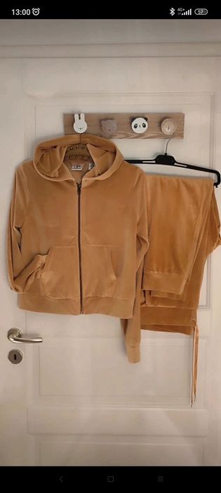 Trening din catifea fină, design superb, 2piese, galben auriu,S- M