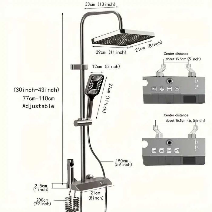 Душ система със смесител с дисплей Термостатен душ пита Сив