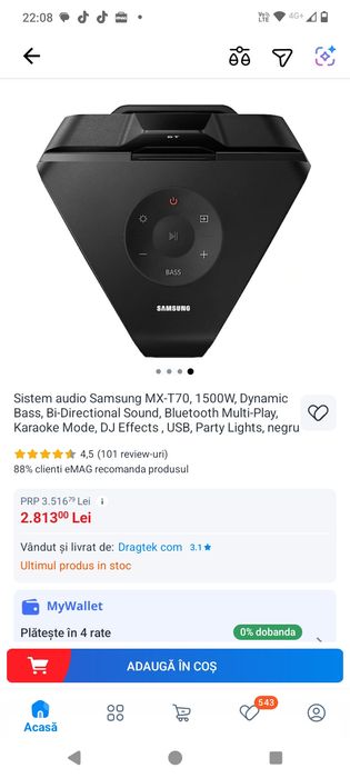 Vând Boxa nouaSamsung 1500w garanție 2 ani