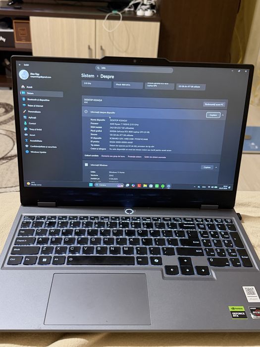 Lenovo LOQ 15, Ryzen 7 7435HS, RTX 4050, 24 GB RAM, SSD 512 GB