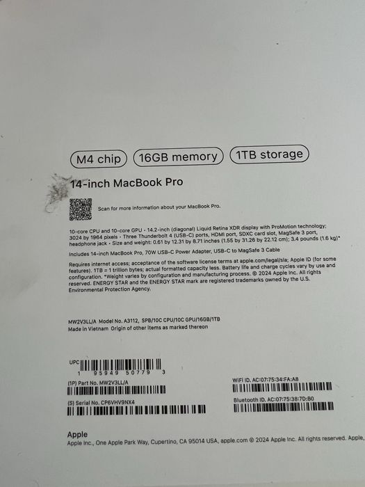 Macbook Pro M4, 16 Gb, 1Tb