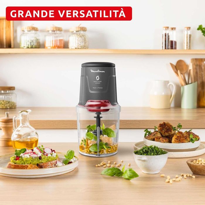 Електрическа чопърка Moulinex Easy Press AT740H с мощен 600W мотор, 4 остри ножа от неръждаема стомана, капацитет 500 мл, лек ДЕФЕКТ!