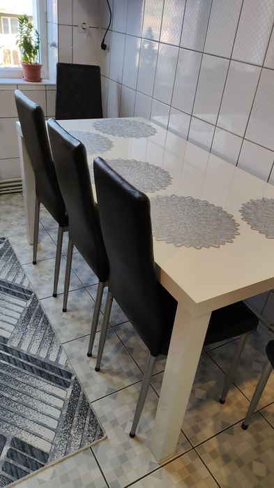 Scaune bucatarie / Set 5 scaune cadru metal, piele ecologica